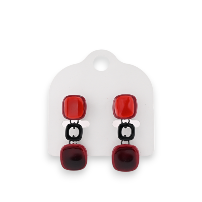 Black metal earrings vintage red and burgundy cubes brand Ikita