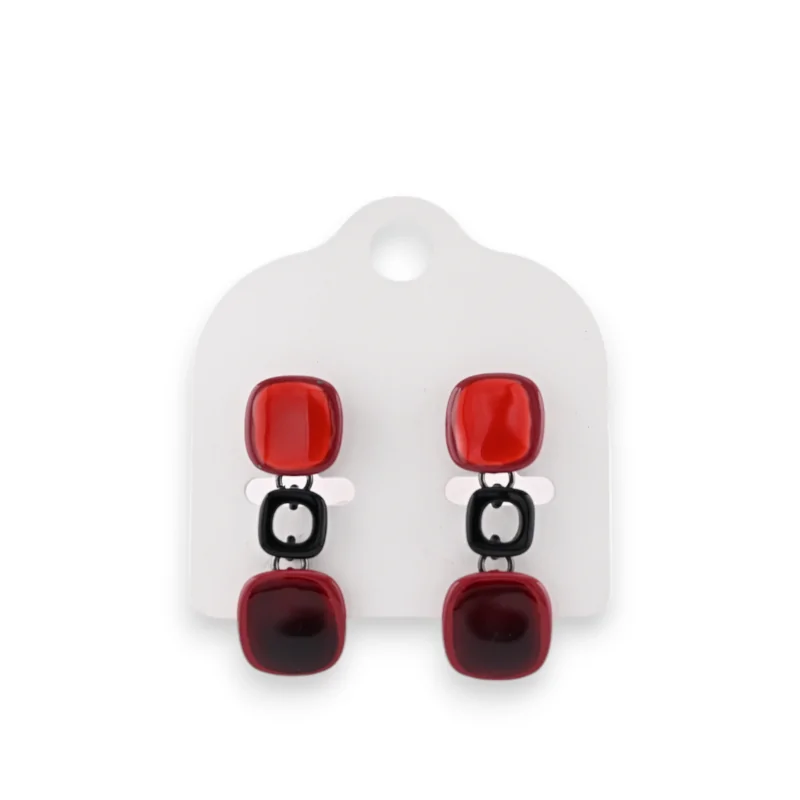 Black metal earrings with vintage red and burgundy cubes by Ikita brand