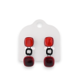 Ohrringe aus schwarzem Metall, vintage rote und bordeauxfarbene Würfel, Marke Ikita