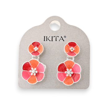 Boucles d'oreilles métal argenté fleurs orange marque Ikita