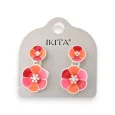 Silver-tone metal earrings with orange flowers by Ikita brand