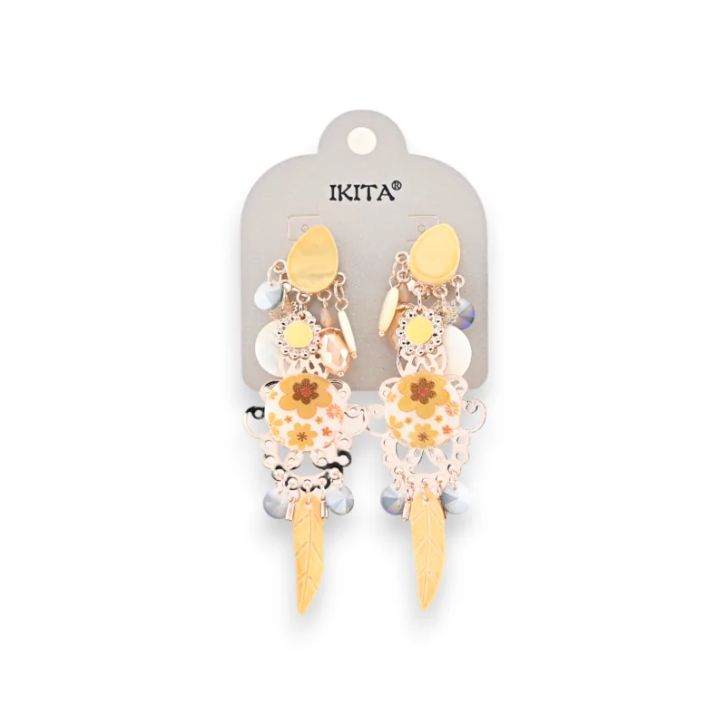 Bohemian chic clip-on earrings in gold-tone metal by Ikita brand