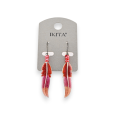 Ohrringe aus silbernem Metall mit roter und rosafarbener Feder, Marke Ikita