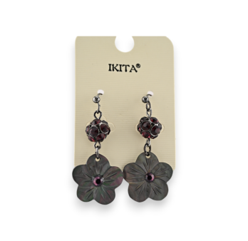 Boucles d'oreilles métal argenté fleur nacrée marque Ikita