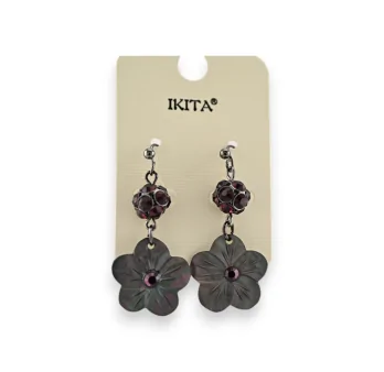 Silver-tone metal earrings with pearlescent flower by Ikita