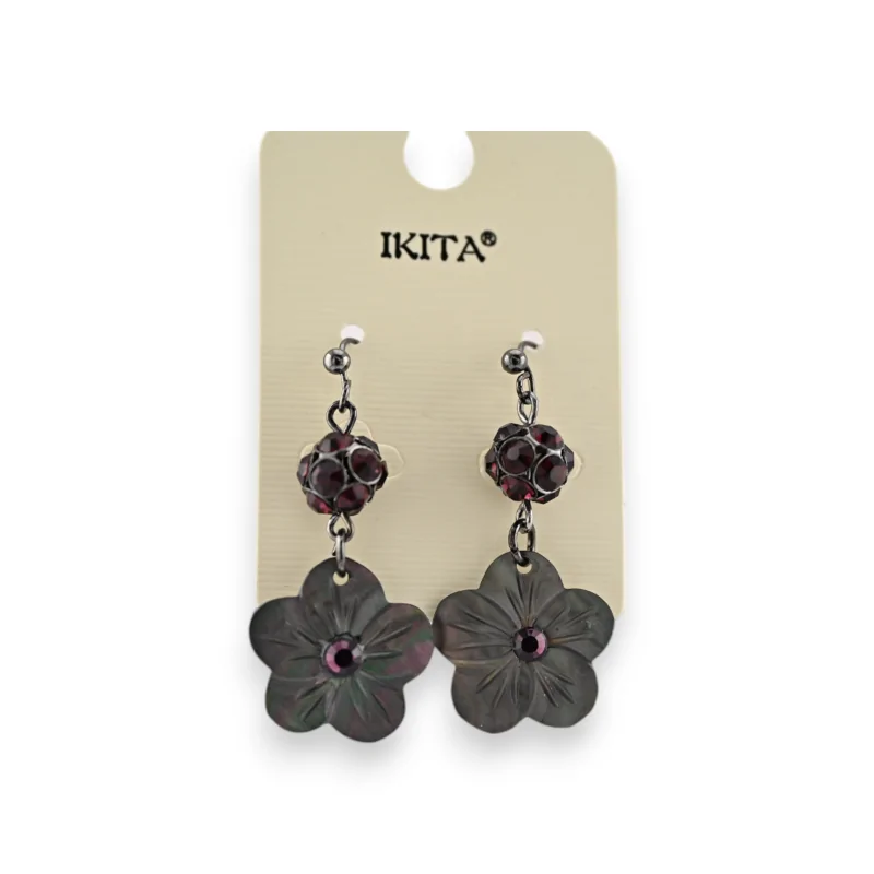 Silver-tone metal earrings with pearlescent flower by Ikita