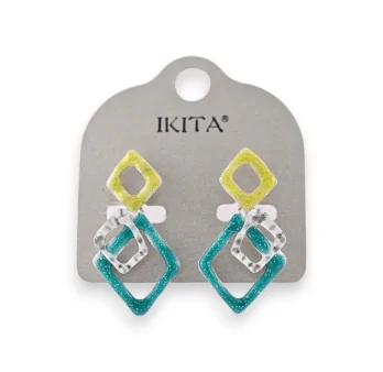 Silver-plated geometric earrings in turquoise and lime green by Ikita