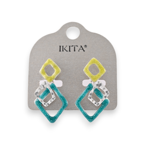 Silver metal geometric turquoise and anise green earrings from ikita