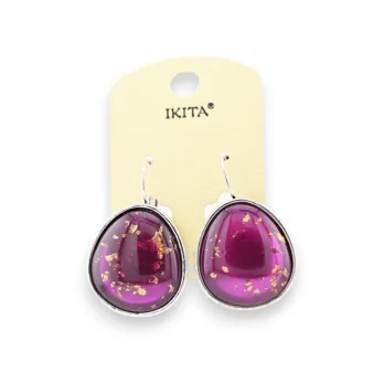 Pendientes de metal plateado violeta con virutas doradas marca Ikita