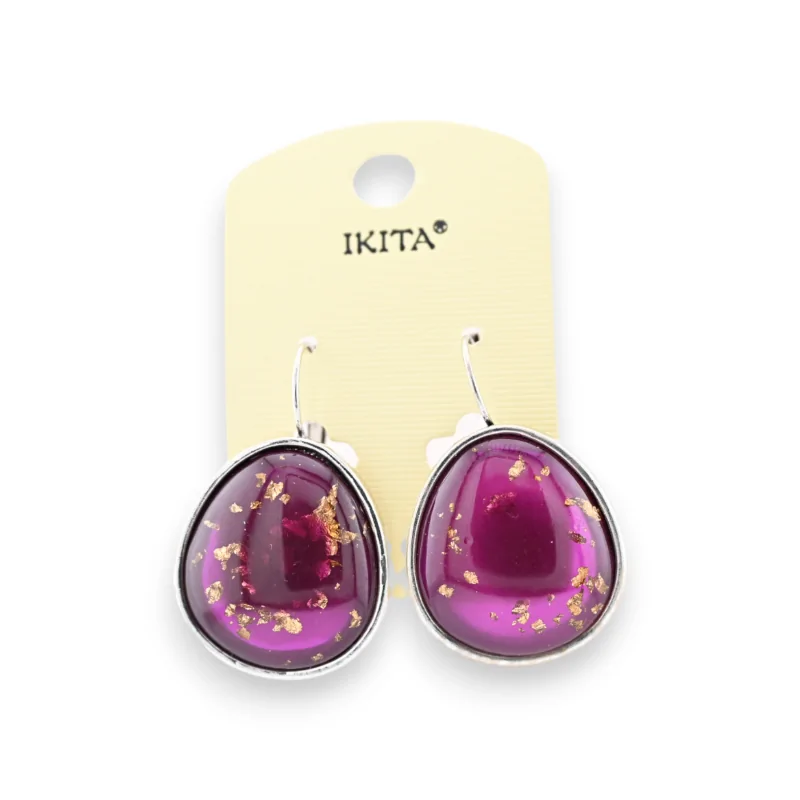 Pendientes de metal plateado violeta con virutas doradas marca Ikita