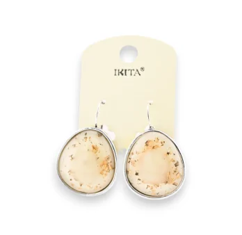 Silver-colored metal earrings with off-white flakes and golden leaves by Ikita brand