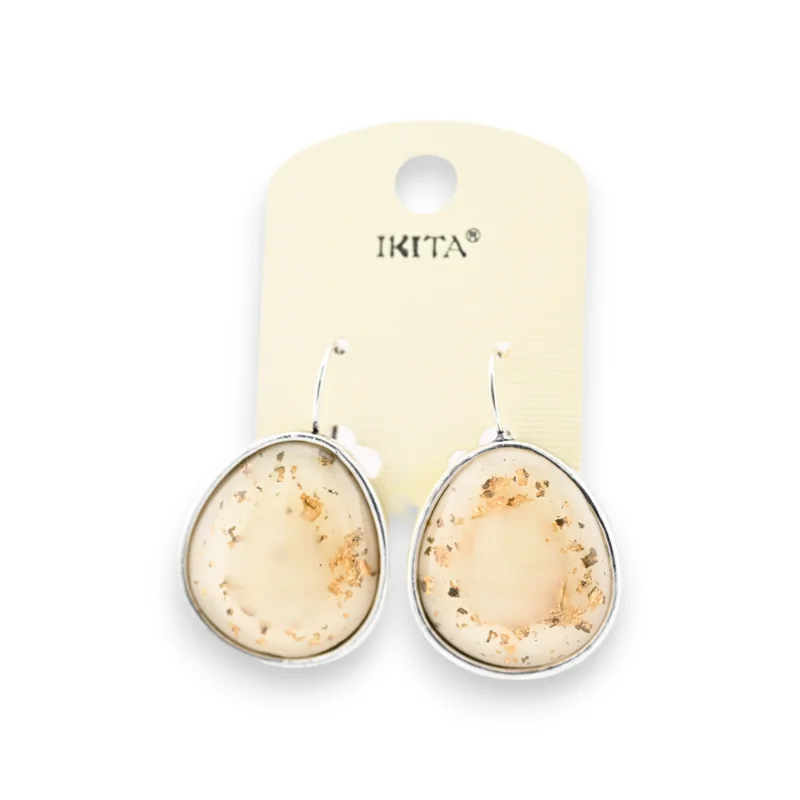 Silver-colored metal earrings with off-white flakes and golden leaves by Ikita brand