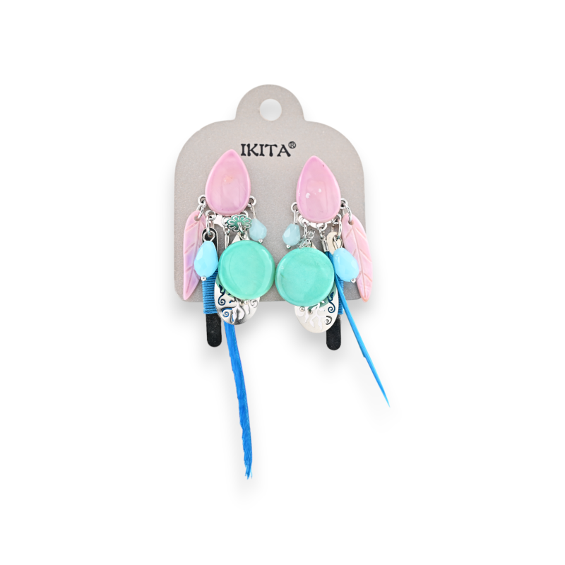 Silver metal earrings turquoise and lilac brand lkita
