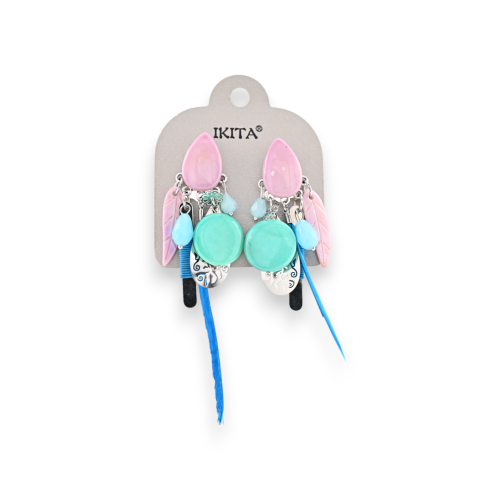 Boucles d'oreilles métal argenté turquoise et lilas marque lkita