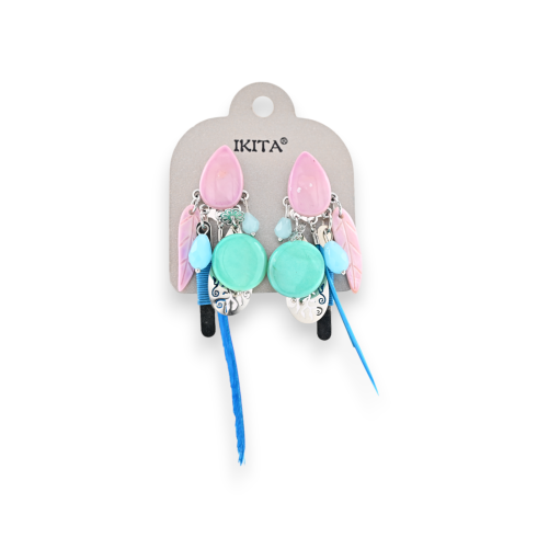 Silver metal earrings turquoise and lilac brand lkita