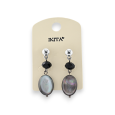 Silvered metal earrings with black pearls and mother of pearl from Ikita brand