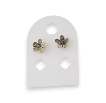 Ohrringe aus gealtertem Goldmetall mit Blumenmarke Ikita