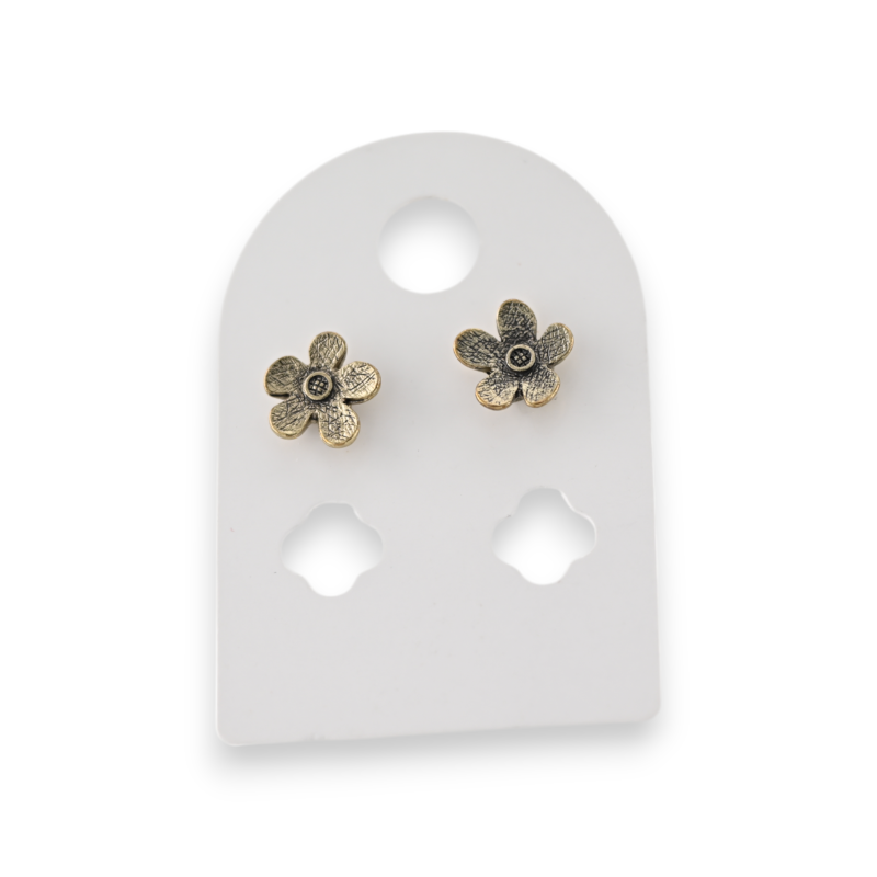 Ohrringe aus gealtertem Goldmetall mit Blumenmarke Ikita