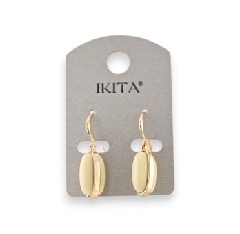 Boucles d'oreilles métal doré médaillon ovale beige marque Ikita