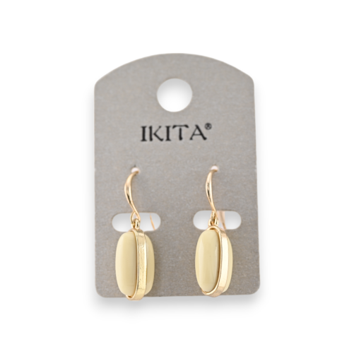 Boucles d'oreilles métal doré médaillon ovale beige marque Ikita