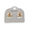 Gold metal earrings with embossed flowers and variety of beads by Ikita brand