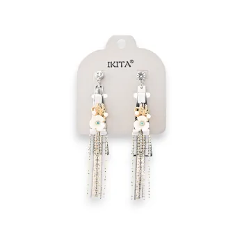 Silver and gold-tone metal bohemian chic drop earrings by Ikita brand