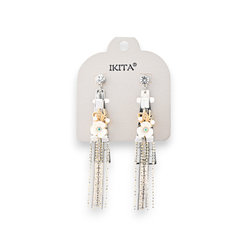 Boucles d'oreilles pendantes métal argenté et doré bohème chic marque Ikita