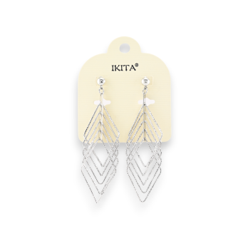 Silver-plated metal earrings with interlaced diamond shapes, Ikita brand