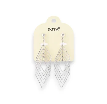 Silver-tone metal earrings with interlaced diamond shapes by Ikita