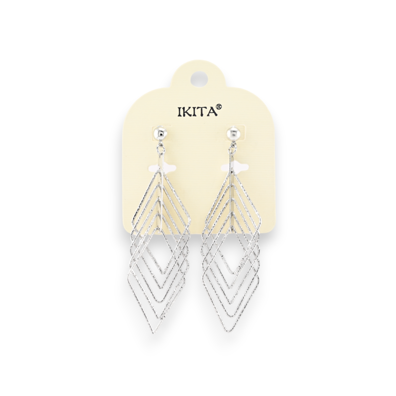 Boucles d'oreilles métal argenté losanges enlacés marque Ikita