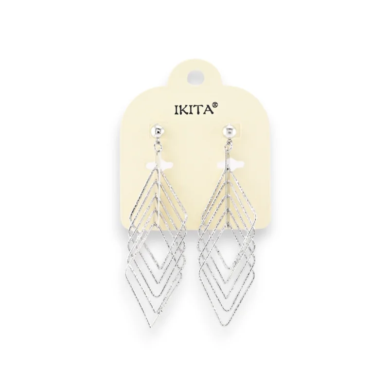 Silver-tone metal earrings with interlaced diamond shapes by Ikita