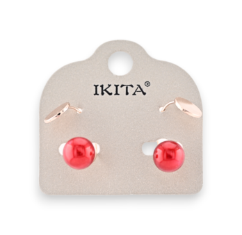 Boucles d'oreilles métal doré perle rouge design marque Ikita