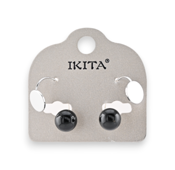 Boucles d'oreilles métal argenté perle noire design marque Ikita