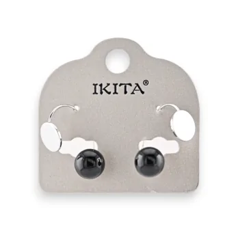 Silver metal earrings with black pearl, designer brand Ikita