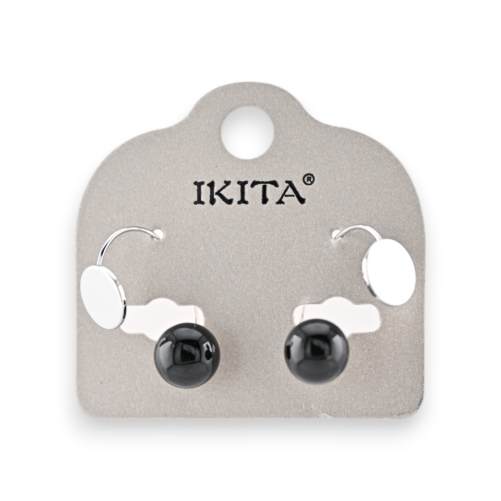 Silvered metal earrings with black pearl design by Ikita brand