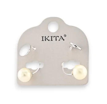 Pendientes de metal plateado con perla marfil diseño marca Ikita