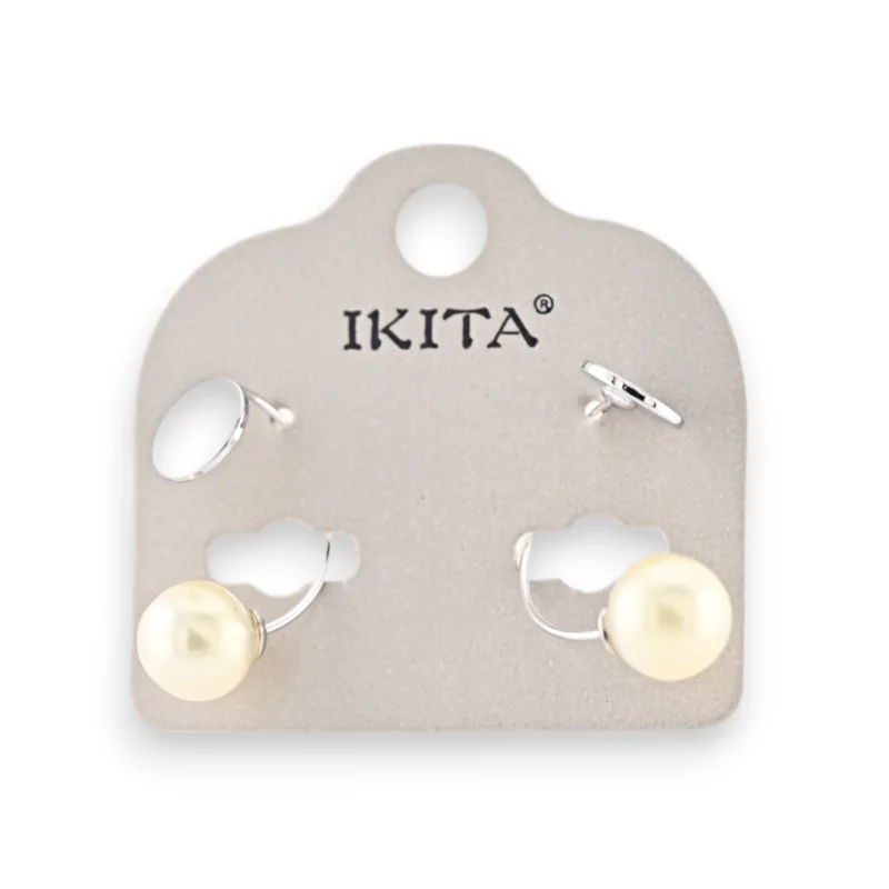 Silver metal earrings with ecru pearl design by Ikita brand