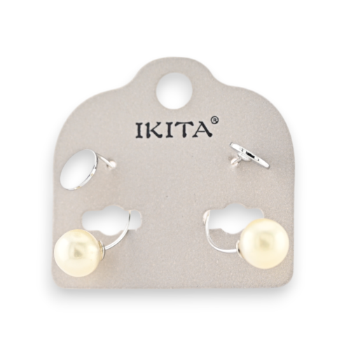 Silberfarbene Metall-Ohrringe mit ecru Perlen Design von der Marke Ikita