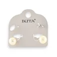 Silver-tone metal earrings with off-white pearl, designer brand Ikita