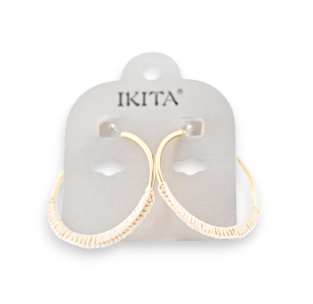 Boucles d'oreilles créoles métal doré détails tissu écru marque Ikita