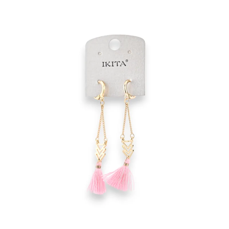 Gold-tone metal bohemian-style earrings in pink by Ikita brand