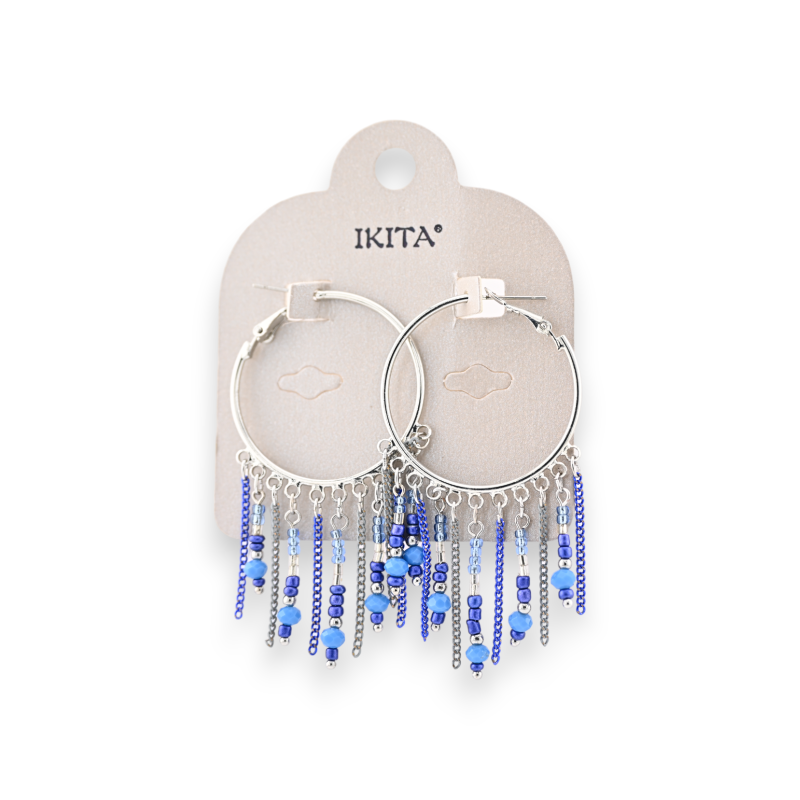 Ikita Creole earrings with blue pearl fringes