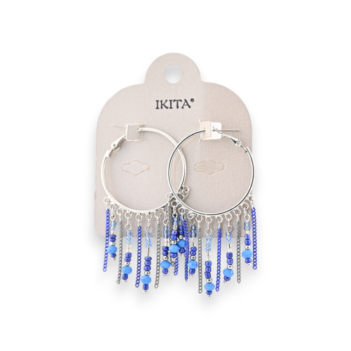Kreolen Ohrringe mit blauen Perlen Fransen von Ikita
