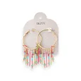 Multicolored beaded fringe hoop earrings by Ikita