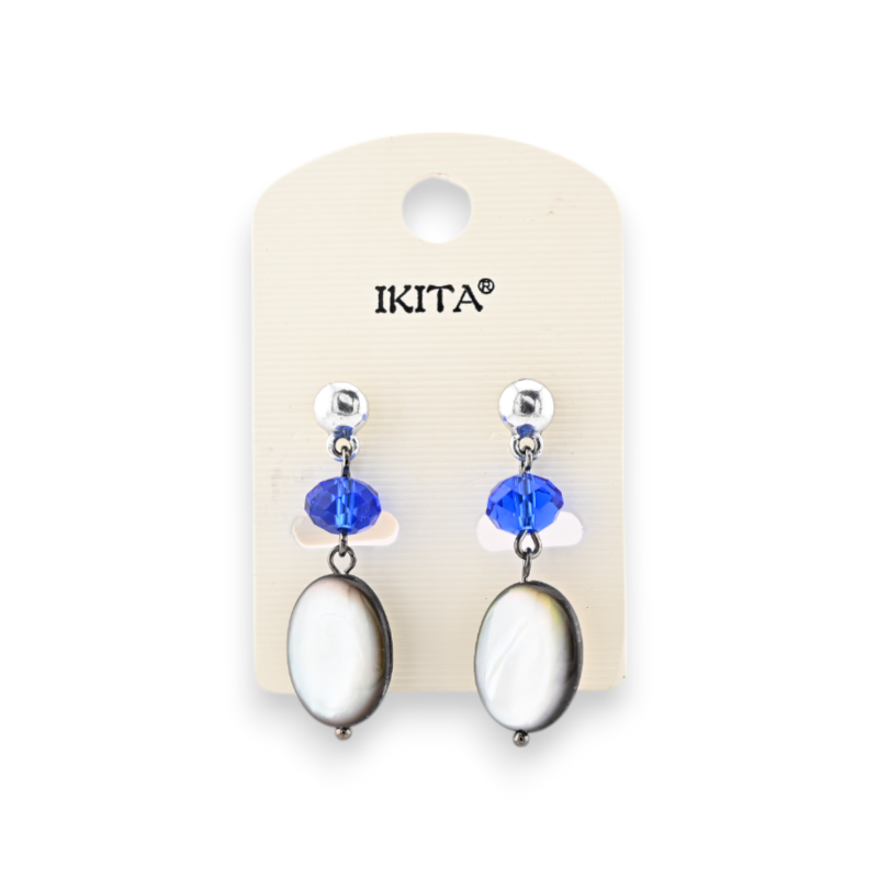 Boucles d'oreilles Ikita perles bleues argentées