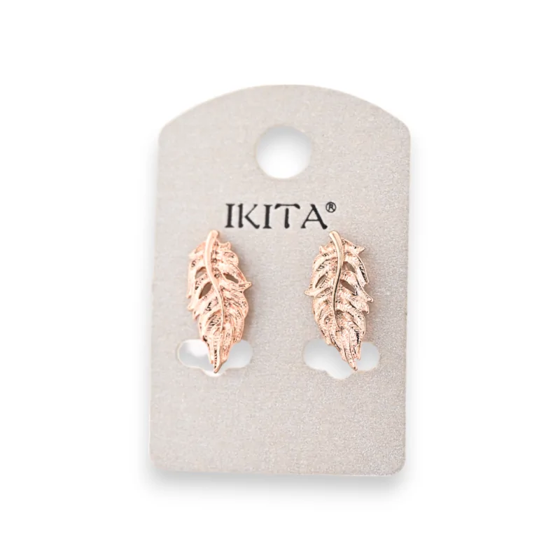 Copper-rose feather earrings by Ikita