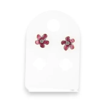 Silver-toned aged metal garnet flower earrings