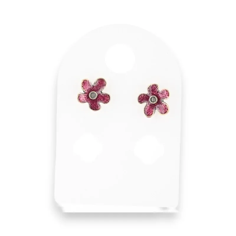 Silver-toned aged metal garnet flower earrings