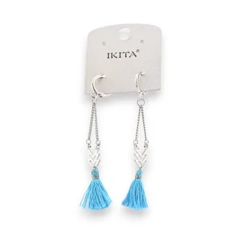 Bohemian silver earrings with turquoise tassels by Ikita