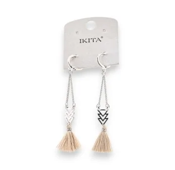 Bohemian taupe pom-pom earrings by Ikita